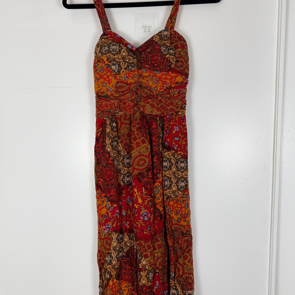 American Rag Maxi Dress Women S Red Boho Hippie Paisley Festival Summer
